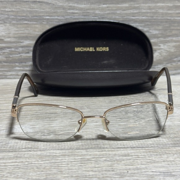 Michael Kors MK340 Eyeglass Frames 52-18-135 Gold Brown Semi Rimless + Case - Picture 2 of 12